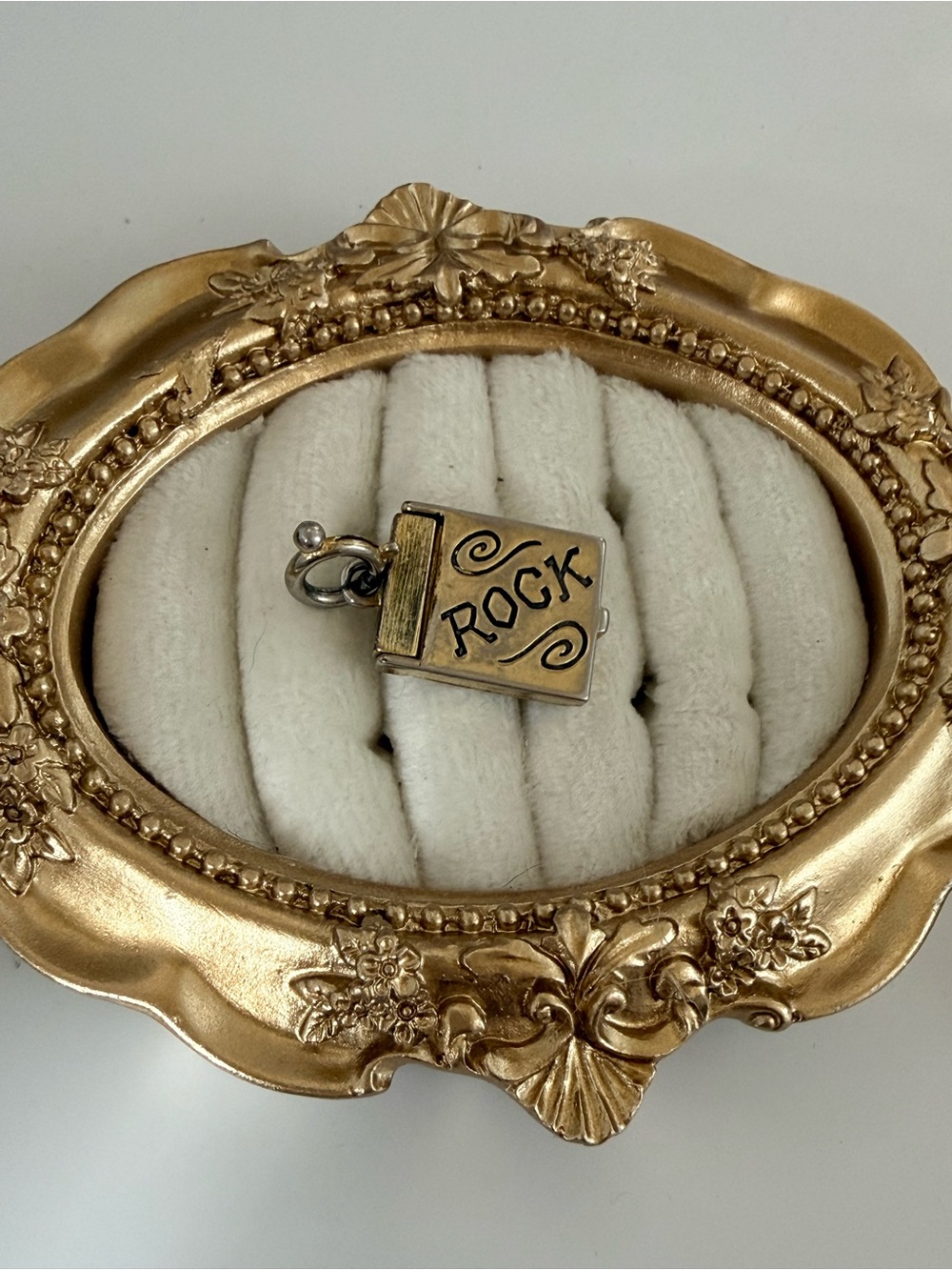 Gold tone ‘Rock' CD Book Charm Pendant Y2K retro Gen X